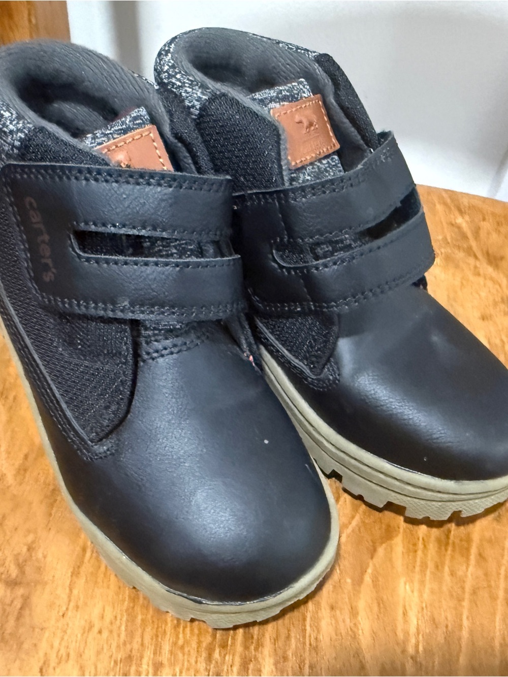 Carter's Black and Tan Kids Hook-and-Loop Strap Boots